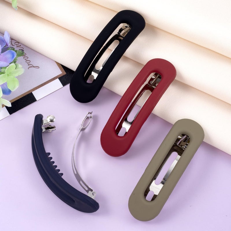 SmallCat 4 Pcs Hair Barrettes for Women, Strong Hold Barrettes for Hair, Non-Slip French Barrette Hair Clips, Flat Hair Clips for Women (Black, Gray, Blue, Red) - Image 3